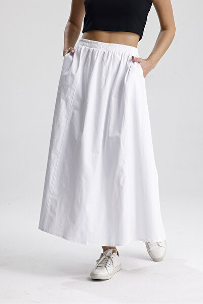 Gülmude Hijab Skirt Long Double Pocket Poplin Fabric Elastic Waist No Show Skirt Unlined (90 cm)