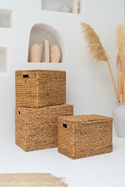 KaiHome Hasır Su Sümbülü Kapaklı Büyük Boy Sandık Model Düzenleyici/Organizer/Çamaşır Sepeti/Oyuncak Sepeti