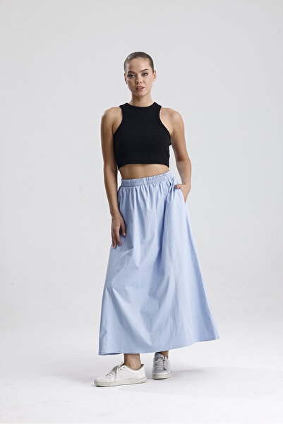 Gülmude Hidzsáb szoknya, hosszú dupla zsebes poplin szövet, rugalmas derék, nem látható belső szoknya bélés nélkül (90 cm)