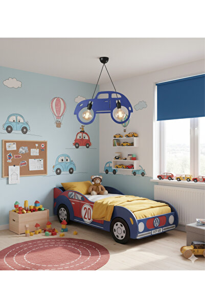 ABAJOUR Doğal Ahşap Büyük Boy 50 Cm Vosvos Tasarım Rustik Avize Ultramarine Mavi