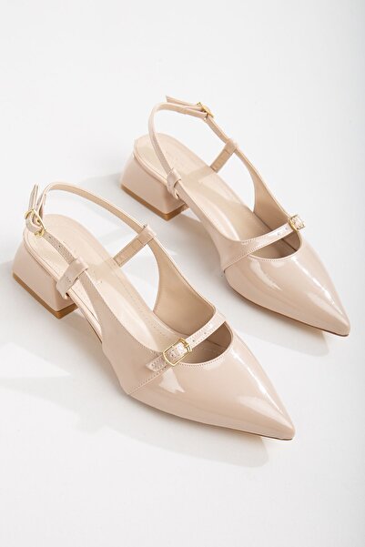 DİORİN Γυναικεία παπούτσια Mary Jane μπεζ λουστρίνι με ανοιχτή πλάτη και μυτε...