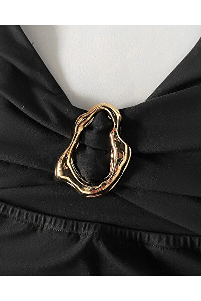 ARONA Women's Rope Strap Buckle Detailed Slit Janjan Crepe Dress