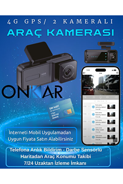 Onkar Bilişim 2 KAMERALI 4G SİM KARTLI GPS UYDUDAN TAKİPLİ ARAÇ KAMERASI UBOX...