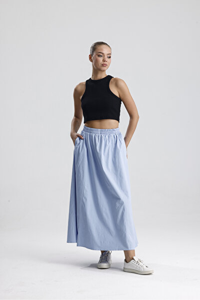 Gülmude Hidzsáb szoknya, hosszú dupla zsebes poplin szövet, rugalmas derék, nem látható belső szoknya bélés nélkül (90 cm)