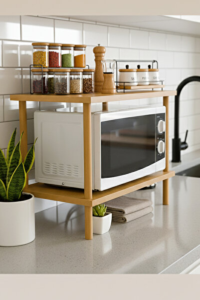 PEKA Mutfak Rafı Mikrodalga Rafı Tezgah Üstü Minimal Raf Baharatlık 2 Raflı D...