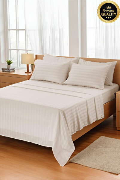 VESSİNOHOME Set de lenjerie de pat din satin de bumbac 100% cu dungi Silva, d...