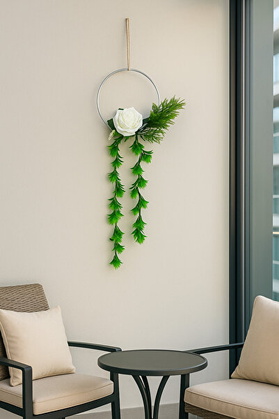 MACROMEKİDS El Yapımı Demir Kasnak Bohem Duvar Süsü – Yapay Çiçekli Jüt Ipli Balkon & Hediyelik Dekor