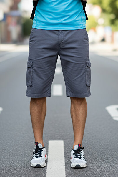 modacix Likralı Gabardin Bermuda Şort - Erkek Şort - Kapri Şort- Gri - Antrasit