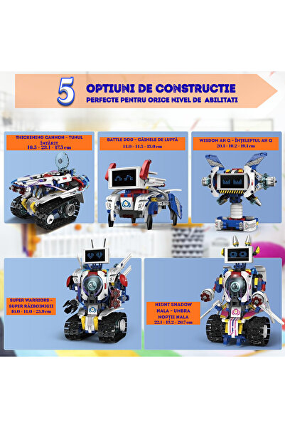RaSteff Set Constructie Roboti 5in1 ,620 Piese, Programabili, Control prin Aplicatie si Telecomanda,6 ani +
