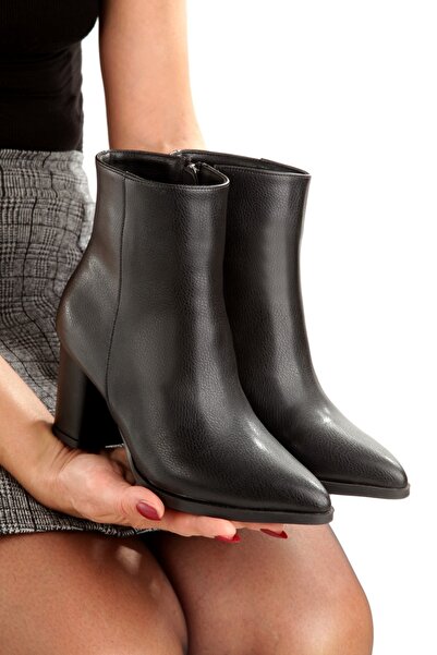 wense kadın sivri burun siyah çilt fermuarlı topuklu bot