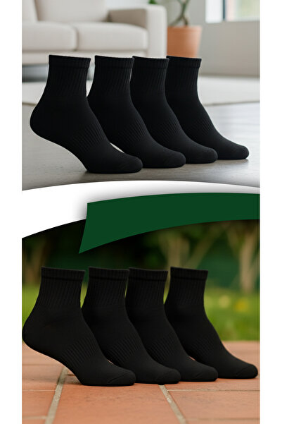 Net Tekstil 4 Ζεύγη Μαύρες Βαμβακερές Καθημερινές Σχολικές Κάλτσες Unisex