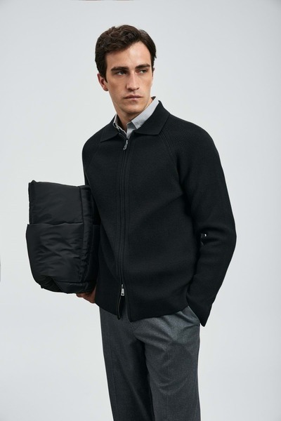 Lufian 112100075 Cardigan pentru bărbați Amber Jachetă pentru bărbați NEGRU