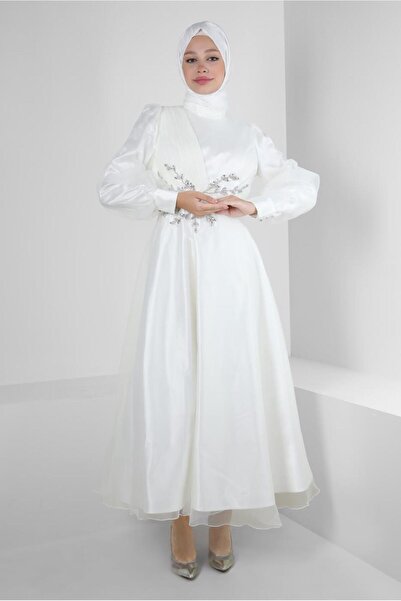 Alvina TAŞ İŞLEMELİ TÜL DETAYLI ABİYE ELBİSE 50302