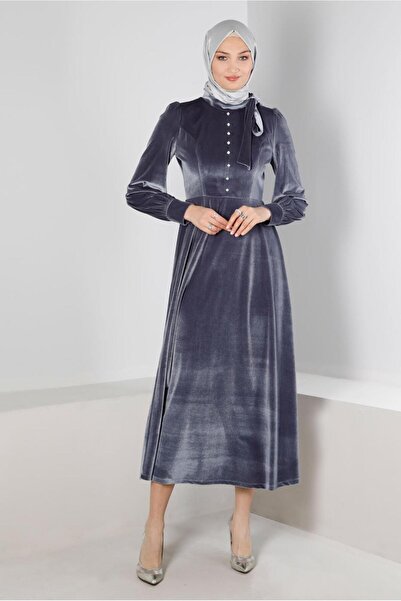 Alvina Etek Ucu Volanlı Kadife Elbise 43437