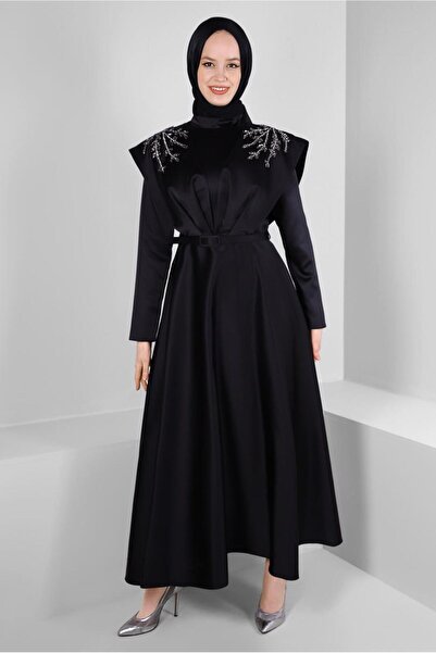 Alvina ΣΑΤΕΝ ΒΡΑΔΙΝΟ ΦΟΡΕΜΑ ΜΕ ΖΩΝΗ ΚΑΙ ΛΕΠΤΟΜΕΡΗ ΠΕΤΡΑ 50303