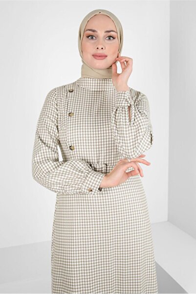 Alvina KAZAYAĞI DESENLİ KEMERLİ ELBİSE 44345