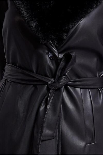 Alvina KÜRK DETAYLI SUNİ DERİ TRENÇKOT 10909