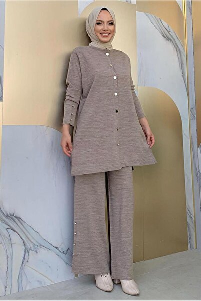 TRENDTESETTÜR KADIN VİZON TRİKO PANTOLONLU TAKIM T 40332