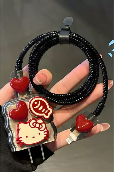 Fibaks 18W/20W Uyumlu Hello Kitty Şarj Aleti Koruyucu Şarj Kablosu Örme Apara...