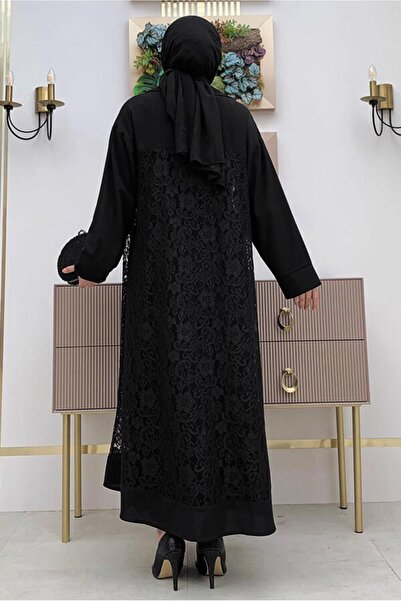 TRENDTESETTÜR KADIN SİYAH DANTELLİ ABAYA T 0387