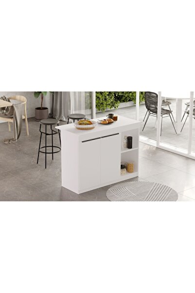 Yurudesign Orren Ada Mutfak Yemek Masası 2 Kapaklı 120cm Beyaz OR2-W