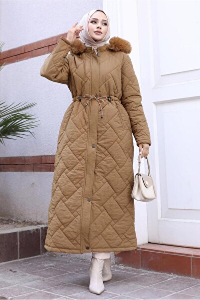 TRENDTESETTÜR Women's Brown (Camel) Hooded Puffer Coat t 2207