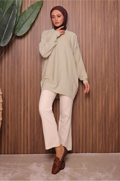 TRENDTESETTÜR Women's Beige Knit Tunic t 4007