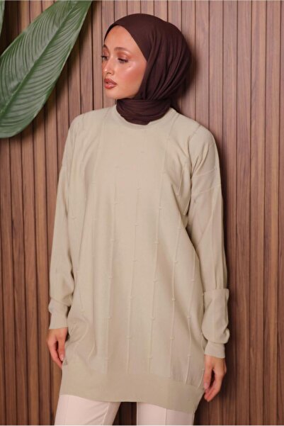 TRENDTESETTÜR Women's Beige Knit Tunic t 4007
