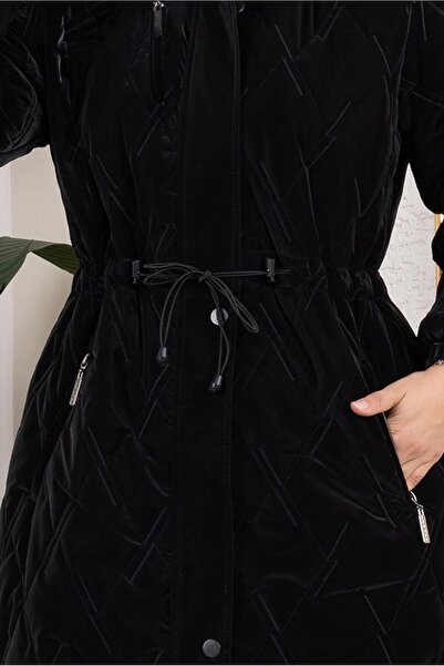 TRENDTESETTÜR Women's Black Hooded Puffer Coat t 2207