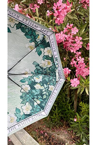 Wexta Uv 50+ Dışı ve İçi Çiçek Desenli Yazılı 8 Telli Şemsiye Yeşil