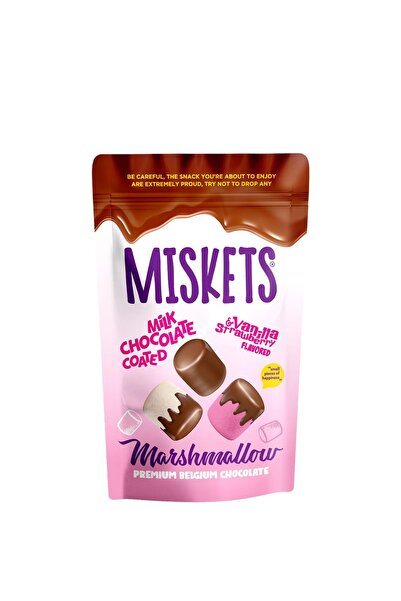 Miskets Çilek ve Vanilya Aromalı Sütlü Çikolata Kaplamalı Marshmallow 80 gr