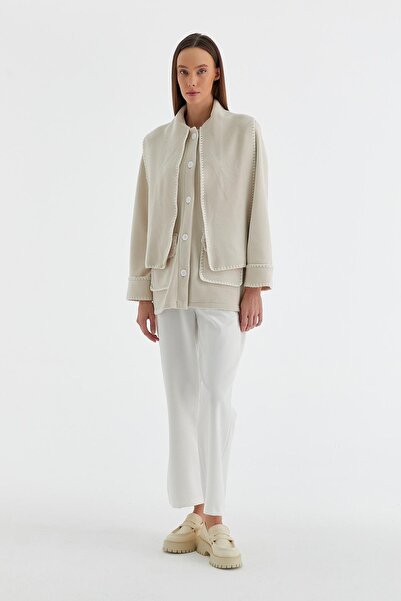 MARKALİSTE Stone Colored Fleece Pocket Cardigan