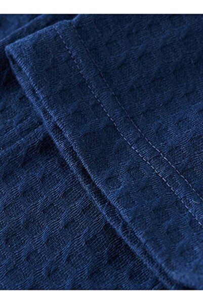 Bukela Men's Waffle Weave Kimono Spa Bathrobe, Navy Blue, Size XL
