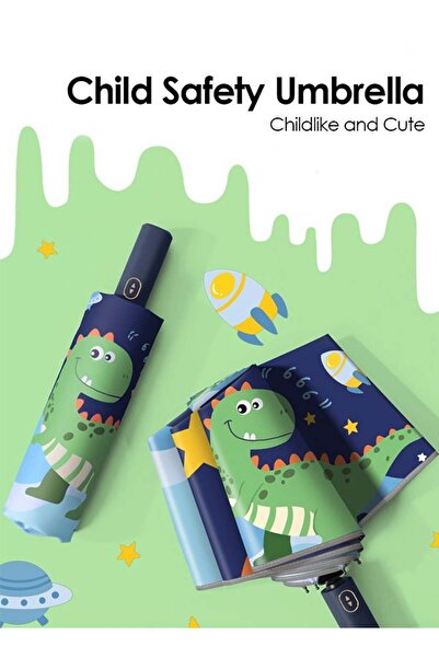 Bukela Children's Cartoon Dinosaur Folding Umbrella, Safe and Anti-Bounce, Manual Opening and Closing, Wind