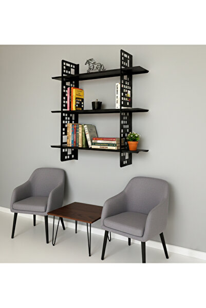 City Dekoratif Duvar Rafı Siyah 79x79x17 Cm 2 Yıl Garantili