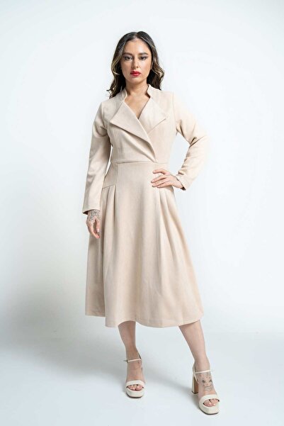 mica Plain Shirt Collar Midi Dress