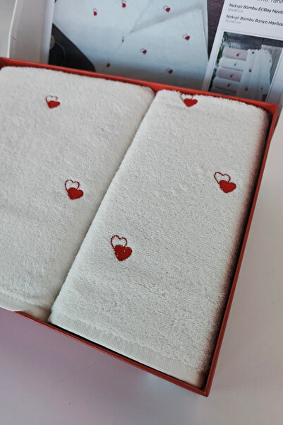 Sevim Набір бамбукових рушників для ванної кімнати з вишитим серцем, 2 шт. - М'які та стильні - Набір рушників для весілля, 2 шт. - Tivoli