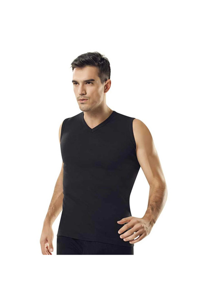 Namaldı Namaldı 118 Rib V-Neck Sleeveless Black Men's Undershirt
