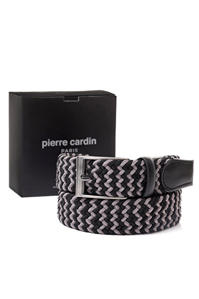 Pierre Cardin حزام رجالي منسوج من الأردواز الأسود (عرض 3.5 سم) PC-1745S4A