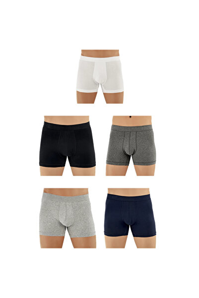 Şahinler Şahinler E031 Чоловічі боксери з лайкрою 1 білі-1 сірі-1 темно-сірі-1 темно-сині-1 чорні S - упаковка 5 шт.