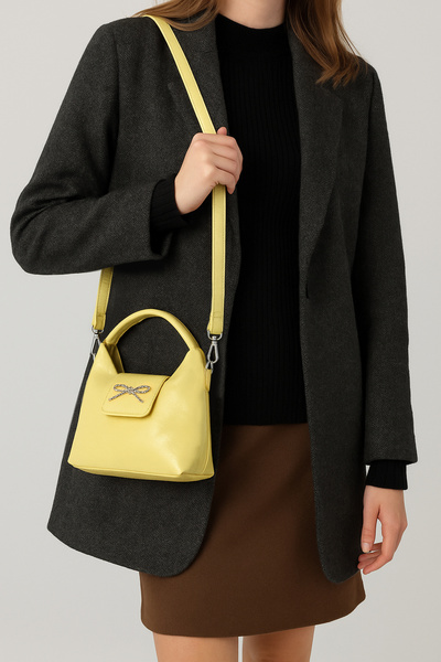 Housebags Sarı Fiyonk Aksesuarlı Uzun Askılı Minimalist Omuz Çantası 283