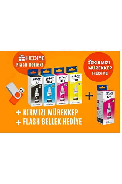 EPSON T664 Ecotank L121 Orjinal Mürekkep Seti + 1 Kırmızı Hediye 14u1707