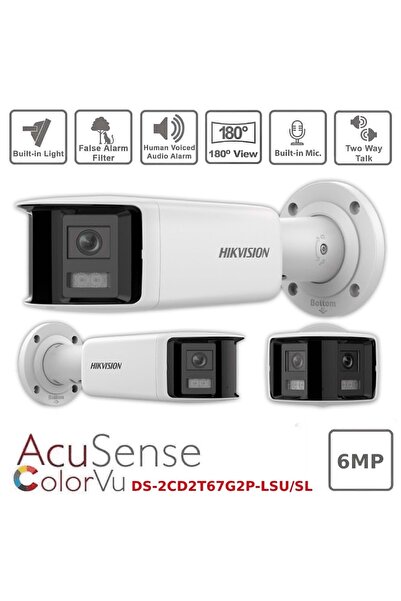 Hikvision DS-2CD2T67G2P-LSU/SL 2.8mm 6MP Panoramic Dual Lens ColorVu Fixed IP Kamera(40Mt.)(Sesli)
