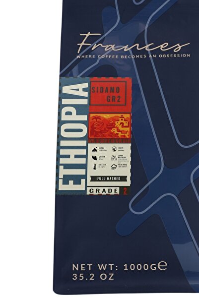 FRANCES %100 Arabica Ethiopia Sidamo GR2 Espresso | Orta-Koyu Kavrum | 1000 GR | Orta Gövde,Dolgun Tat