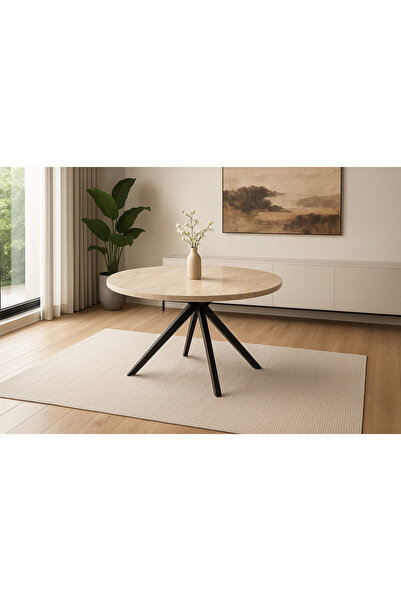Evistro Sidon Ahşap Yuvarlak Açılır Büyüyen Yemek Masası Mermer Desen 70x120c...