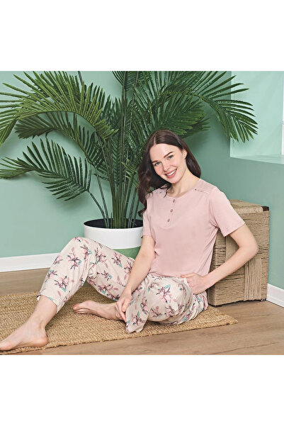 Over Sleep by Poleren Over Sleep 1822 Kadın Kısa Kol Modal  Yazlık Pijama Takım