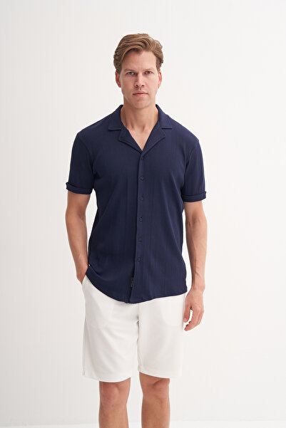 Cazador Slim Fit Dar Kesim Likralı Rahat Kısa Kol Gömlek