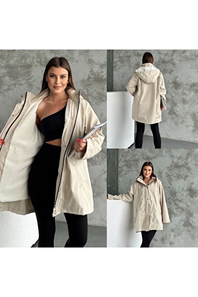 QYA Clothing Glossy Fabric Inner Fleece Hooded Coat