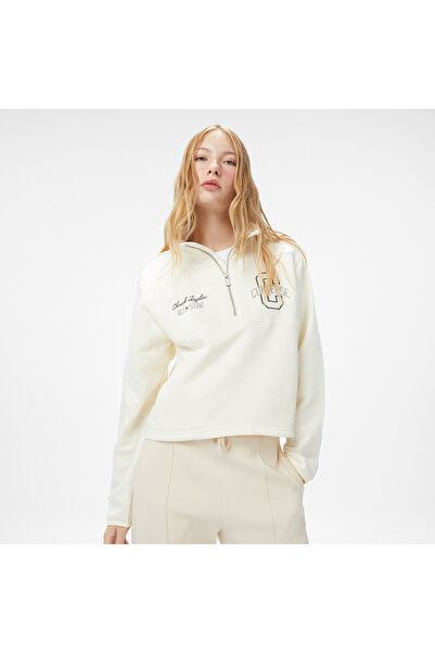 Converse Classic Kadın Yarım Fermuarlı Krem Sweatshirt