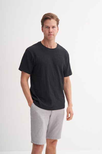 Cazador Crew Neck Regular Fit Knitted Wave Pattern T-Shirt